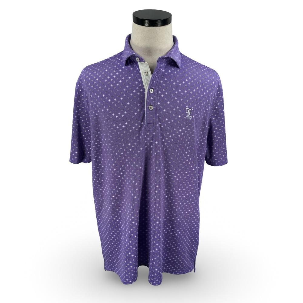 Johnnie-O Mens Llanerch Logo Purple Geometric Performance Golf Polo Shirt Large